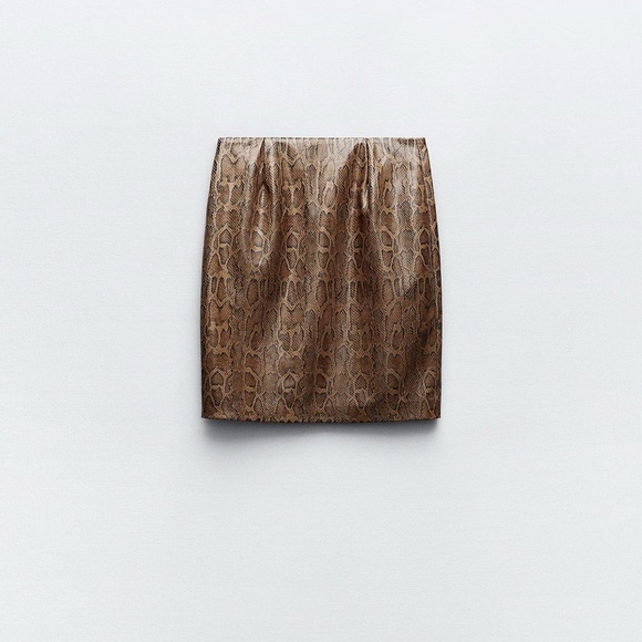 (#133)ZARA Faux Leather Oversized Snakeskin Print Skirt - Picture 7 of 9